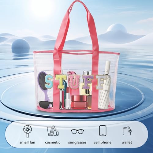PVC Tote Bag with Chenille Letters for Women- Waterproof Transparent Reusable Large Capacity See-Through Design2