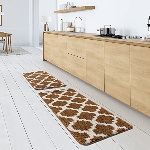 Wunderlin Soft Trellis Kitchen Runner Rugs Collection Non-Slip Kitchen Washable Rugs For Kitchen Floor Set Carpet Kitchen Rugs Sets Of Two (Brown) #TOP1