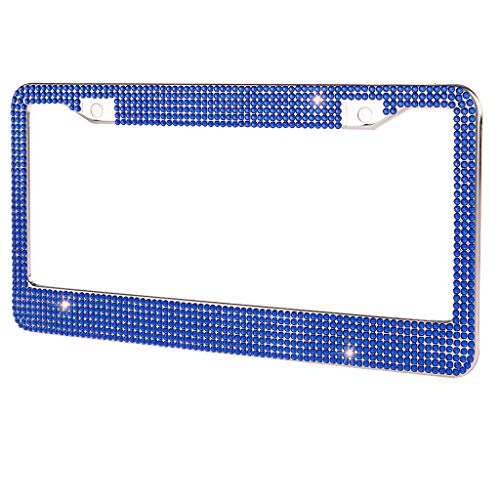Fashion Handmade Royal Blue Crystal License Plate Frames,Waterproof Bling License Plate Covers,Us Universal Rhinestone License Plate Holder For Women(1 Frame,Royal Blue) #TOP2