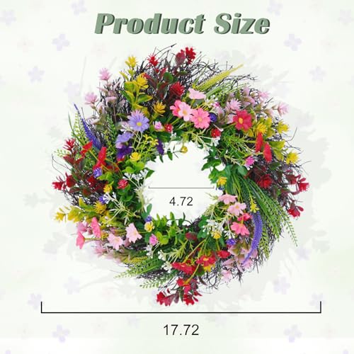 Daisy and Lavender Wildflower Spring and Summer Artificial Spring Wreath Silk Summer for Front Door Home Wall Wedding Festival Farmhouse Holiday Decor (18 inch) by Jauksrola - Used condition - Image 4