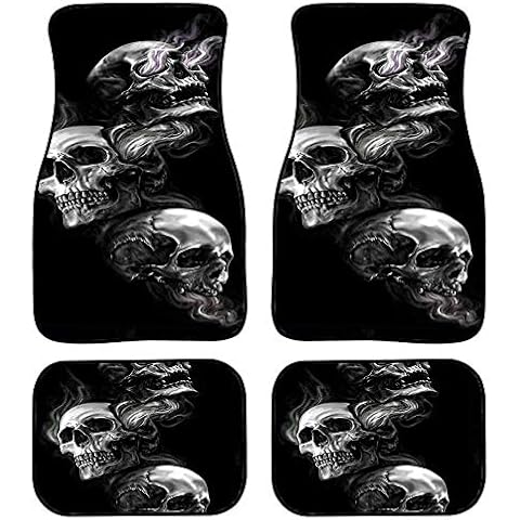 Woisttop Gothic Skull Soft Rubber Car Floor Mats Carpet Black 4PCS Non Slip Car Front Rear Floor Liner Auto Accessories Car Mats for Women All Weather Cover