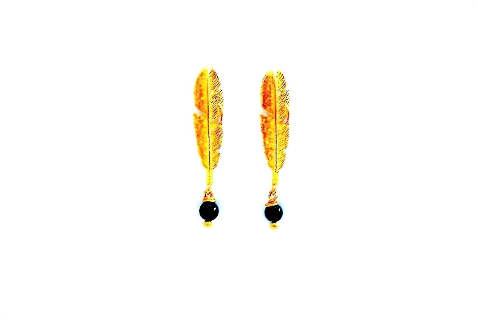 Pendientes Mujer Largos Fiesta Plumas de Plata de Ley bañados en Oro 18 k y Piedra lapislázuli Regalos Originales