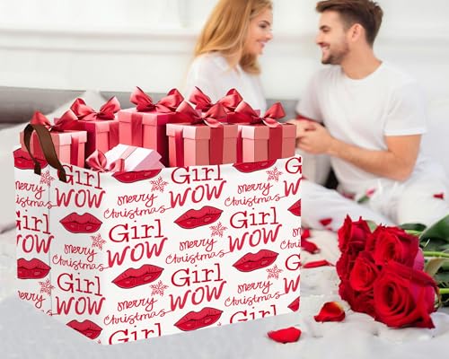 Image of Valentines Day Basket Large Foldable Heart Shaped Storage Box for Gifts Kids Empty Storage Bins Rectangular Toy Organizer Decor (Lips Snowflakes)