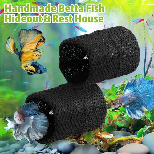 Image of PINVNBY Betta Fish Tunnel 2 Pack Betta Fish Tank Accessories Decoration Betta Tunnel Toys with Suction Cups Black Aquarium Cave for Shrimp Cichlid Guppy