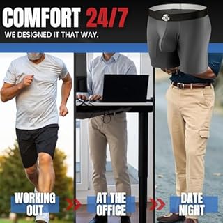 Real Men 7in Nylon Boxer Briefs A Pouch Lrg 4pk Blk/Blu/Gry Boxer Briefs With Pouch For Men Pack Mens Groin Scrotal Hernia Support Underwear Compression Mens Underwear Testicle Support