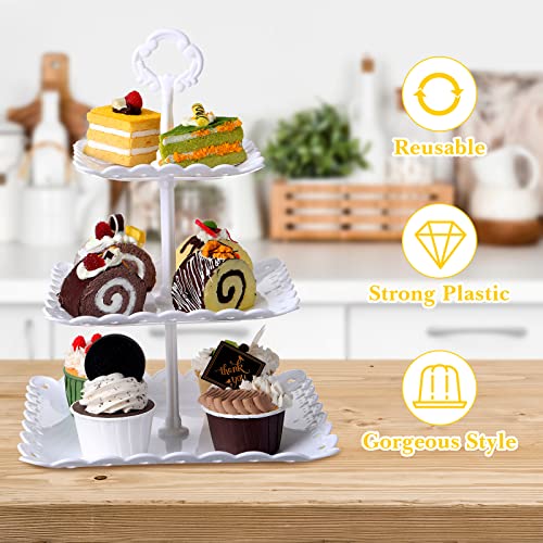 8 Pcs Dessert Table Display Set Includes 3 Tier Round Square Cupcake Stand White Party Food Server Display Long Slim Cake Tier Stand, 4 Pcs Rectangle Plastic Serving Trays For Wedding Birthday Party #TOP5
