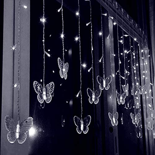 Decorman Curtain Lights USB Powered 8 Modes Waterproof Window Curtain String Lights with 10 Butterflies Twinkle Lights for Christmas Holiday Party Room Decoration (Cool White) - Thumbnail 5