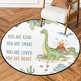 Drekrid Alfombra redonda de 160 cm – Alfombra de entrada con diseño de dinosaurio de dibujos animados, antideslizante, lavable, para interiores, sala de estar, sofá, dormitorio, debajo de la mesa de