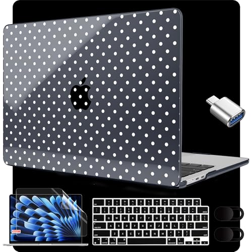 Image of MEEgoodo for M5 /M4 /M3 /M2 MacBook Air 15 inch Case 2026 2025 2024 2023, Case Fit Model (A3448 /A3241 /A3114 /A2941) for MacBook Air 15.3 inch, White Polka Dot