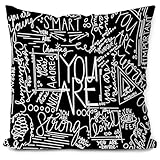 Likjad Encouragement Gifts,Inspirational Quotes Throw Pillows Cover 18x18.You are Brave,You are Smart Throw Pillows Covers,Encouragement Gifts for Women Kid Girls，Mental Health Gifts (Black)