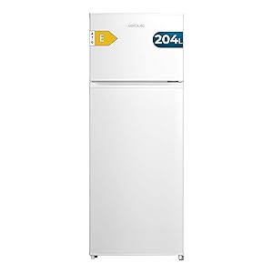 Cecotec Frigorífico Combi Compacto Bolero CoolMarket 2D 204 White E, 204L, 143 cm de Alto, 55 cm de Ancho, Clase E, Silencioso, Iluminación LED, Compresor Inverter Plus, Tecnología Cíclica, Blanco