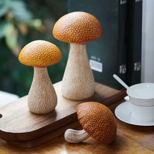 ORIGARDEN Mushroom Cottage-core Room Decor - 3Pcs Outdoor Spring Decor Mushrooms Ornament Fairy Garden Accessories for Garden Decoration Garden Gnome's Favorite Mushroom Statues（S3 Golden Yellow）