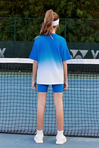 Image of Arshiner Girls Clothes Summer 2 Piece Outfits Drop Shoulder T-Shirts and Biker Shorts Kids Fashion Clothing Sets