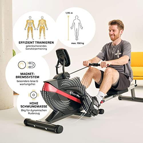 SportPlus| Rudergerät für zuhause| Designed in Germany, klappbar, leises Magnetbremssystem, 8 Widerstandsstufen… – Bild 4