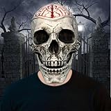 FUFRE Halloween Mask Scary Brain Flower Mask, Halloween Masks Horror, Halloween Skull Masks with Movable Jaw, Halloween Latex Mask for Halloween Costume Cosplay Props (Grey White)