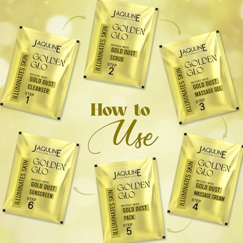 Image of JAQUILINE USA Golden GLO Gold Dust Facial Kit | Enriched with Gold Dust & Aloevera | Brightening & Anti-Ageing Skincare | Evens Skin Tone & Boosts Radiance | For Men & Women , 32g