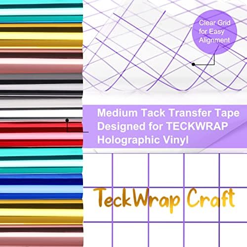 TECKWRAP Vinyl Transfer Paper Tape 12" x 10 FT Clear Purple Grid Perfect Alignment for Permanent Adhesive Craft Vinyl