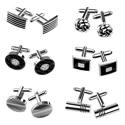 TUPARKA 6 Pares de Gemelos para Hombre, Moda con Rayas en los Gemelos para Camisa de Esmoquin de Bodas, Regalo de graduación de Negocios, Plata