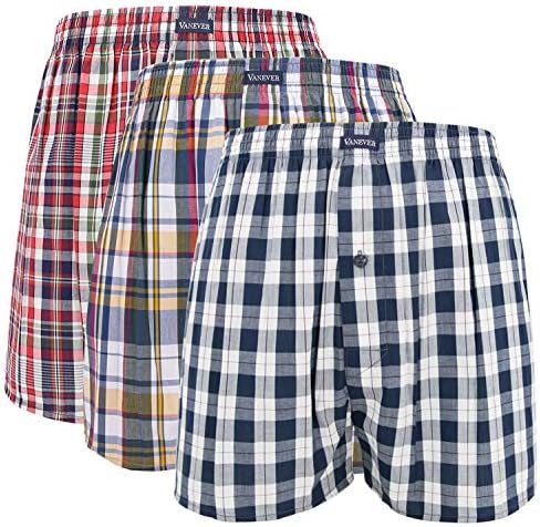 Cotton Mens Boxers, Woven Boxer Shorts, Mens Knit Boxer Briefs, Mens Plaid Boxershorts, Loose Fit Boxer Underwear, Everyday Guys Boxer Trunks, Button Fly Pattern Boxers, 3 Packs Red Checker L