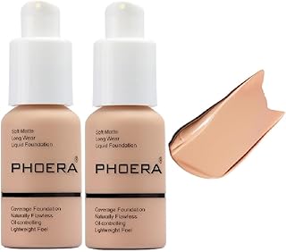 Phoera - Paquete de 2 bases de maquillaje, corrector, cobertura completa impecable, 24 horas, nuevo corrector con control antigrasa mate de 1.0 onza líquida (103 melocotón cálido)