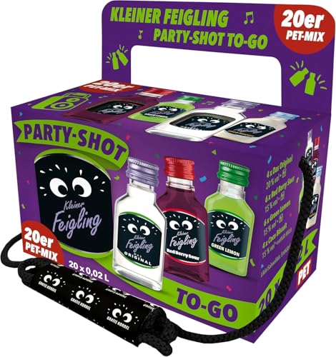 Kleiner Feigling Feier-Shot to go – 20x 0,02L PET-Flaschen inkl. 140 cm Umhängekordel...
