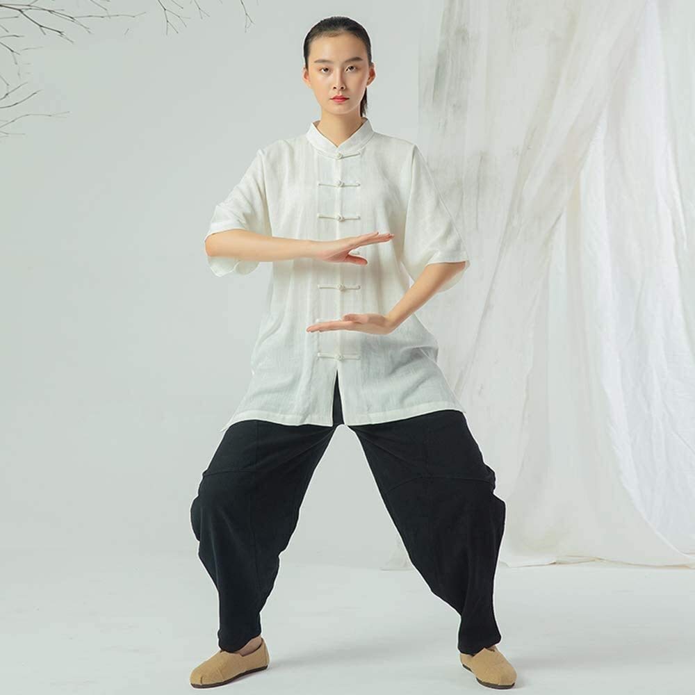 Czterosezonowy zestaw mundurów Tai Chi, garnitur do sztuk walki Unisex garnitury do sztuk walki Chiński tradycyjny mundur Tai Chi z bawełny i lnu Pół rękawy Odzież Kung Fu, strój do jogi medytacji Z