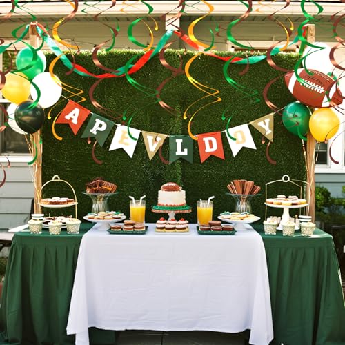 Image of Colorful Ceiling Swirl Foil Decorations Football Hanging Plastic Streamer Themed Swirl Party for Football Party Touchdown Sports Graduation, Pack of 28