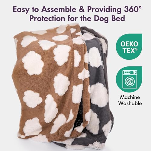 Image of Faux Fur Dog Bed Covers - Ultra Soft Rose Velvet, Removable & Washable, Cozy & Durable,Large Pet Bed Cover Only (No Filling) - Gray, (Cloud Dark Gray, 44 inch L x 32 inch W x 4.5 inch Th)