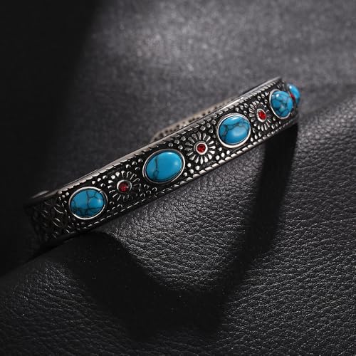 Pulsera de Plata con Turquesa y Cristal Rojo Retro miniatura 2
