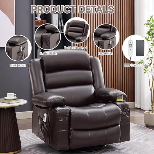 Sillón giratorio reclinable tapizado color cuero miniatura 5