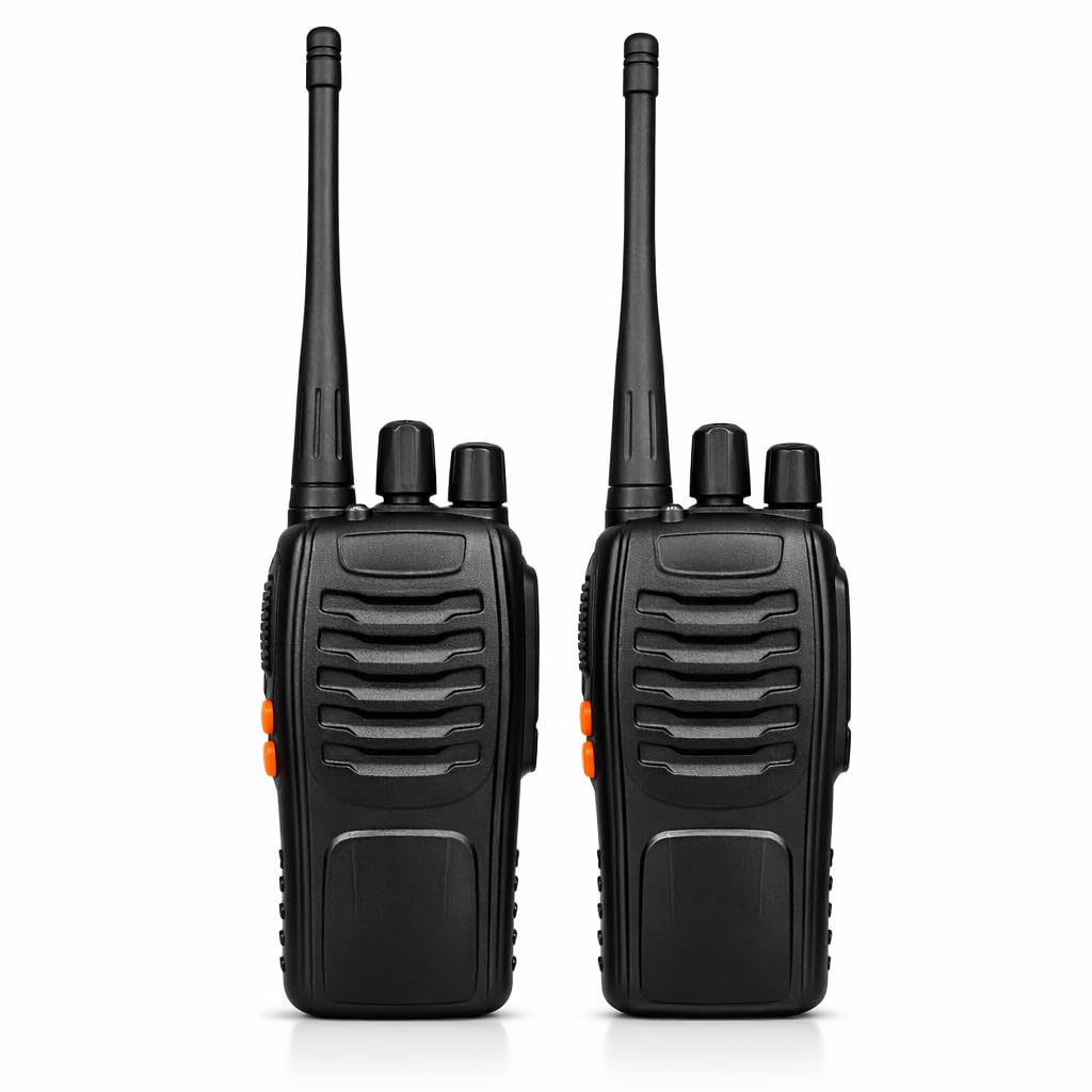Coppia di Walkie Talkie con Potenza di 5 W | Kit Completo di Auricolari e Basi di Ricarica