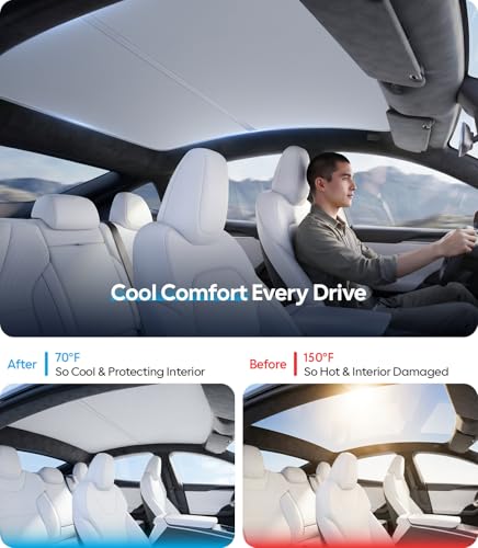 Image of Wigoo Tesla Model S Sunshade Roof [Never Sag, Nano Ice-Crystal Coatings] 3-Gen Heat Insulation Glass Roof Sun Shade, Accessories for Tesla Model S 2021~2026, Tesla Interior Gray