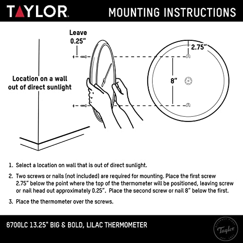 Image of Taylor Big and Bold Wall Dial Thermometer, Indoor Outdoor Thermometer, Wireless Thermometer with Easy to Read Numbers for Patio, Pool, Garage and Indoor Areas, 13.25-inch, Lilac