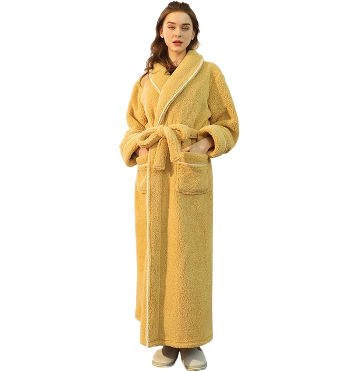 Szlafrok Bademantel Miękki Damski Szlafrok Z Polaru, Pluszowy, Miękki, Puszysty, Przytulny, Ciepły, Lekki Spa Odzież Wypoczynkowa(Yellow,M)