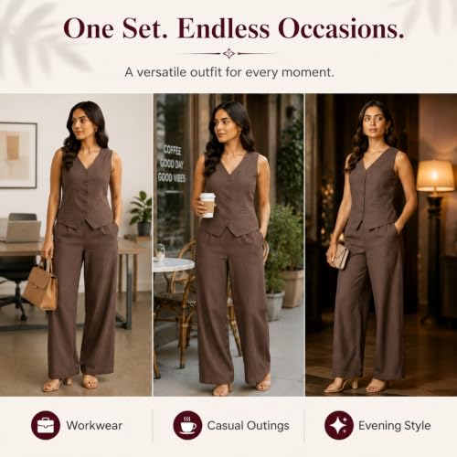 Image of Women Cotton Blend Western Co-Ord Set | Stylish Top & Pant Set for Women | Dress For Womens | Casual High Waist Solid Pant Outfit