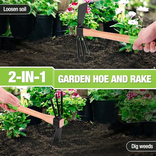 WORKPRO Hoe and Cultivator Garden Rake with 14" Wooden Handle, Sharp Hoe Blade & Sturdy 3 Claw Tiller, 2-in-1 Heavy Duty Gardening Hand Tools for Digging, Loosening Soil, Weeding, Cultivating by WORKPRO - Image 6