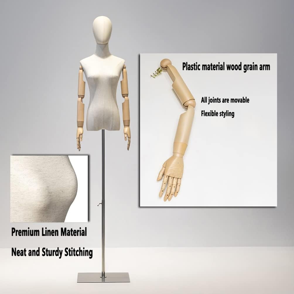 Dress Form Female Bust Mannequin Torso, Height Adjustable Female Dress Model Display Torso Body Hat Jewelry Clothing Window Display