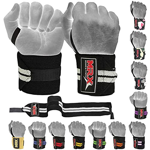 MRX Weight Lifting Gym Training Wrist Wraps for Wrist Support Bodybuilding Workout Wrap Men/Women (Black/Grey)