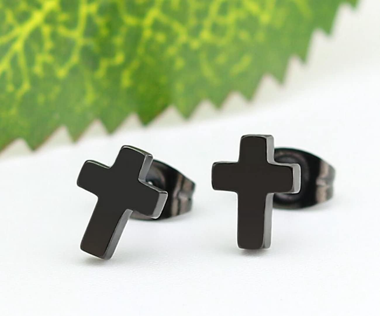 3 Pairs Stainless Steel Mens Cross Stud Earrings Black Silver Gold Cross Stud Earrings - Image 5