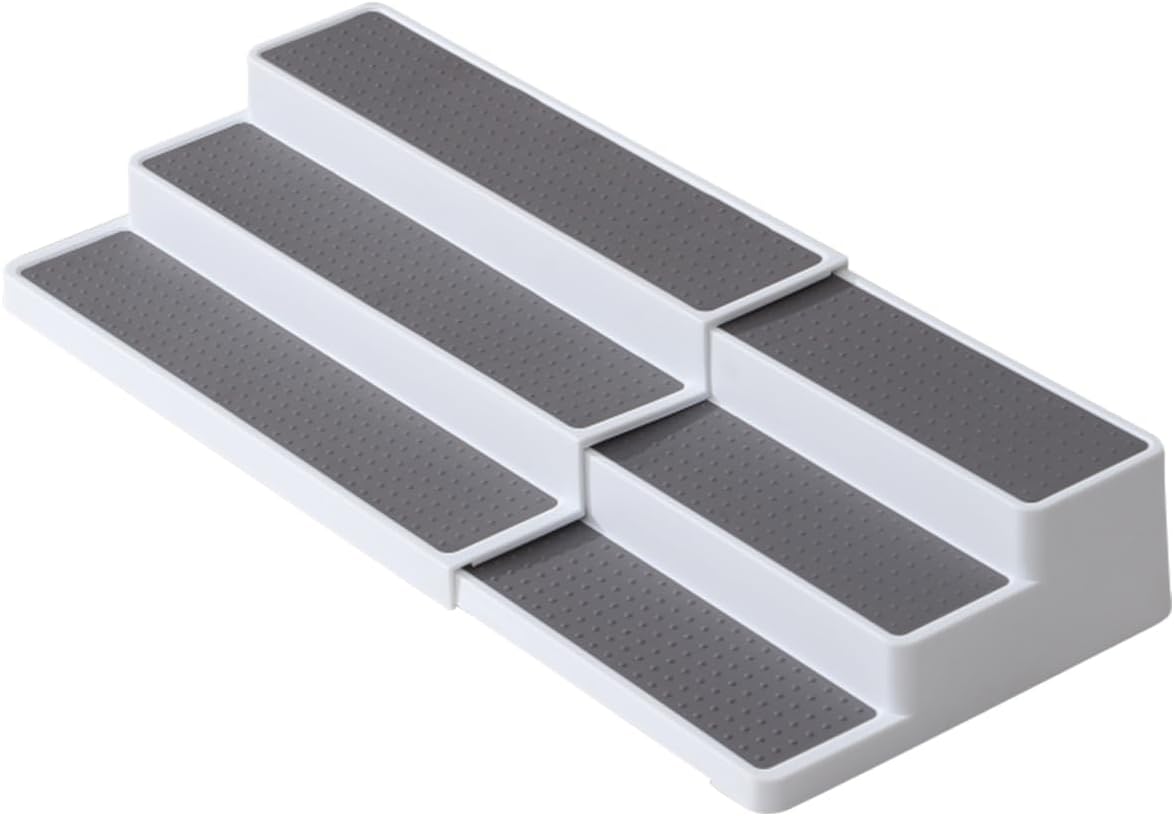 - Primeway® Plastic Tpr 3 Tier 26" Length Countertop Expandable Spice Rack | Non Skid Tiered Shelf Kitchen Organizer | Cabinet | Fridge | Bathroom Rack | Makeup Stand | Adjustable Length 37~66.5cm