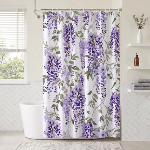 Rideau de douche violet 130x170cm lavable à motif fleur en polyester ZO-941 - 5