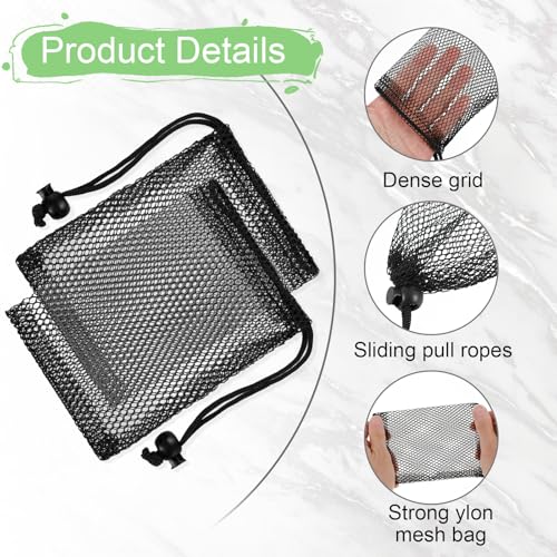 10Pcs Small Mesh Bags, 8x6 inch Drawstring Black Bag, Mini Nylon Net Bags with Drawstrings, Sports Equipment Small Gym Bag for Football, Golf Stuff Balls3