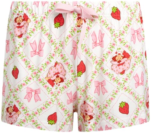 Image of COCO BRANDS Strawberry Shortcake Womens Pajama Set - 2 Piece Short Sleeve Button Down Sleep Shirt and Pajama Shorts