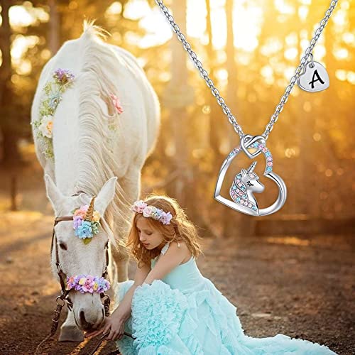 Collier licorne avec lettre initiale en argent pour fillette - 2