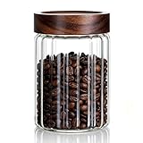 Decorative Borosilicate Glass Jar with Screw Top Airtight Wooden Lid, 28 oz/850ml Leak Resistant Food Storage Canister, Wide Mouth Container for Coffee Cookie Candy Overnight Oats Sourdough Starter
