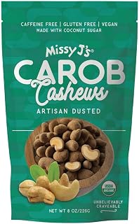 Missy J's Organic Carob Covered Cashews 8 Oz, Vegan Gluten Free, Substitute for Chocolate, Perfect for Snacks and Treats