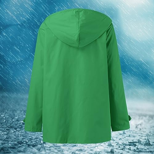 Sudadera con capucha para mujer impermeable verde M con bolsillos y cremallera 4