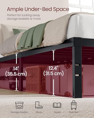 Image of VASAGLE King Metal Bed Frame 14 Inches Tall, 1100 lb Weight Capacity, No Box Spring Needed, with Under-Bed Storage, Easy Setup, Heavy-Duty Platform Bed, Mattress Retainers, Matte Black URMB654BD02S
