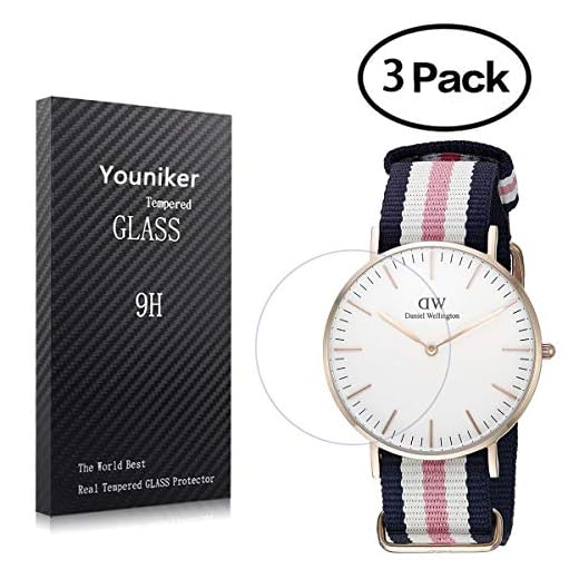 Youniker DW Lot de 3 films de protection d'écran en verre trempé pour montre Daniel Wellington - Anti-rayures, anti-traces de doigts, sans bulles - Coque : 36 mm