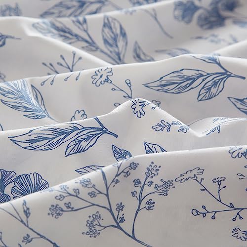 VM VOUGEMARKET 3 Pieces Blue Flower Duvet Cover Set Twin Cottagecore Botanical Duvet Cover with 2 Pillowcases 100% Cotton Leaves Bedding Set Vintage Garden Style for Teen Girls-68 X86